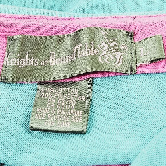 Knights of Round Table Mens Size L Polo Shirt Teal Purple Collar Retro 90s - Picture 3 of 7